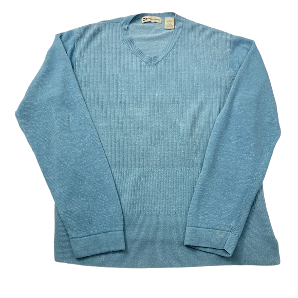 Wilke Rodriguez Mens Sz L Pullover V-Neck Sweater Blue Linen Blend Lightweight - Picture 4 of 7